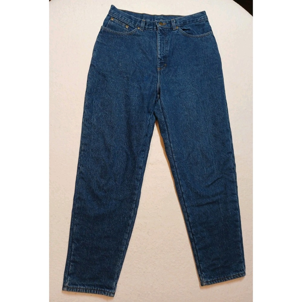 VTG L.L. Bean Green Fleece Lined Jeans Womens 30x30 High Waisted Mom Denim